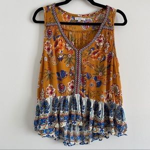 Patrons of Peace Floral Peplum Tank Top size L